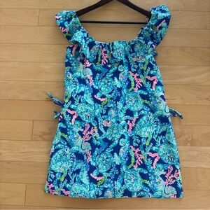 Lilly Pulitzer Zoya Ruffle Romper CORSICA BLUE TURTLE VILLA Size 6 NWT